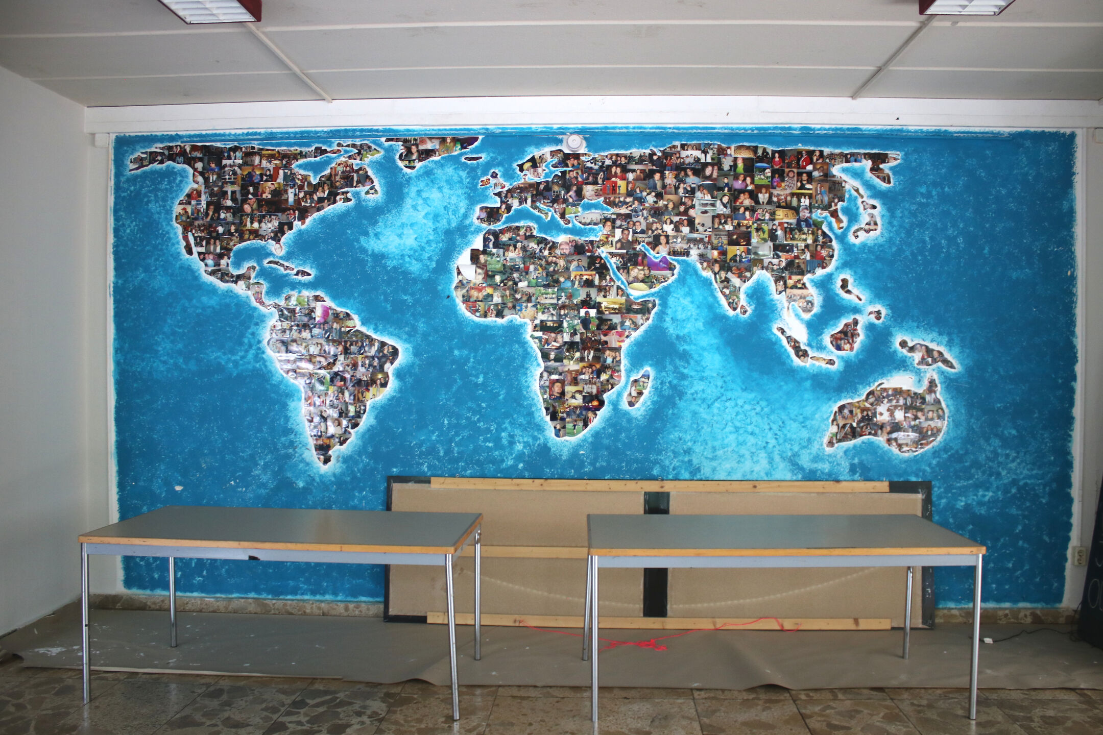 A wall in the Club of Cultures featuring a colorful world map