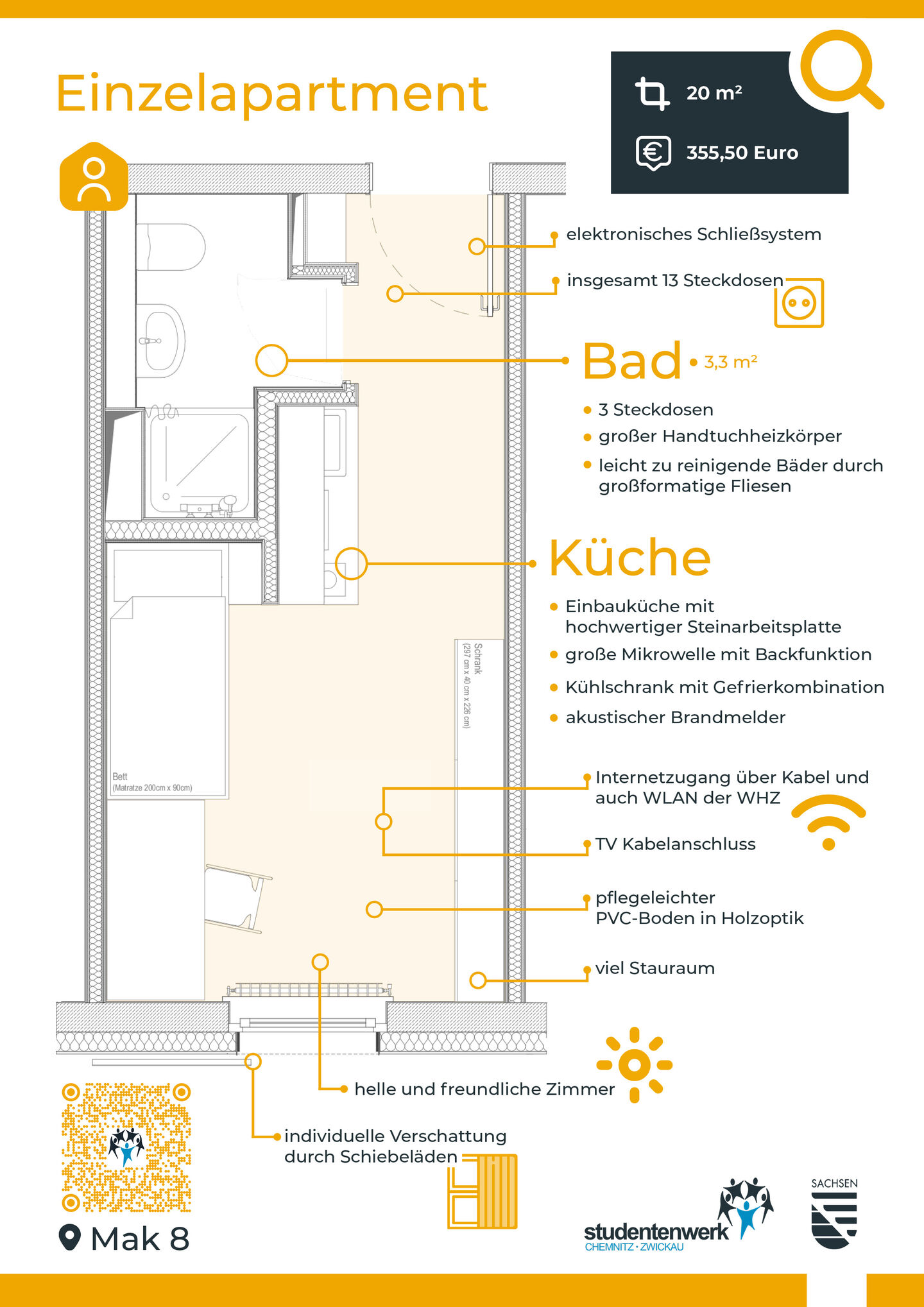 Grundriss eines kleinen Einzelapartments